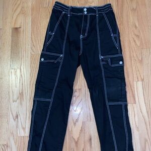 Black white lined cargo pants